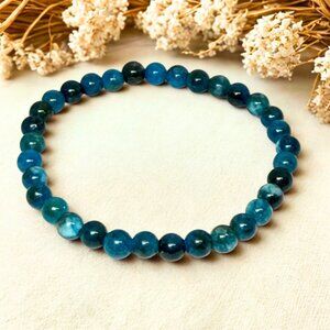 Pacific Blue Apatite Stone Beaded Unisex Bracelet 6MM Stretchy Handmade Jewelry